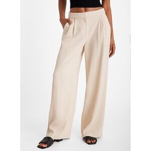 Express Stylist Wide Leg Pants Womens 10R Ivory Textured Crinkle Pleated NEW